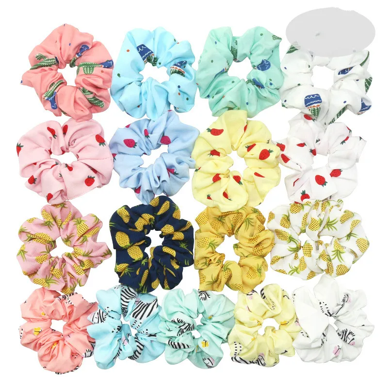 Ribbon Satin Hair Scrunchie Fruit Cactus Elastic Hair Bands Women Girls Headwear Ponytail Holder Hair Accessories RT001