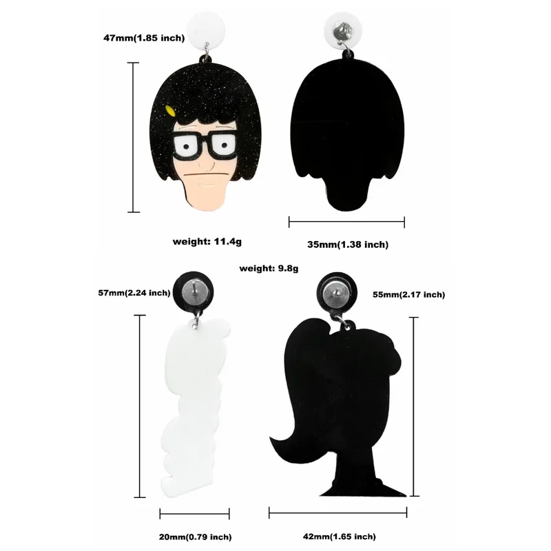 Trendy Glitter Black Bob Hair Man With Glasses And Blonde Ponytail Girl Letters Acrylic Stud Earrings For Women