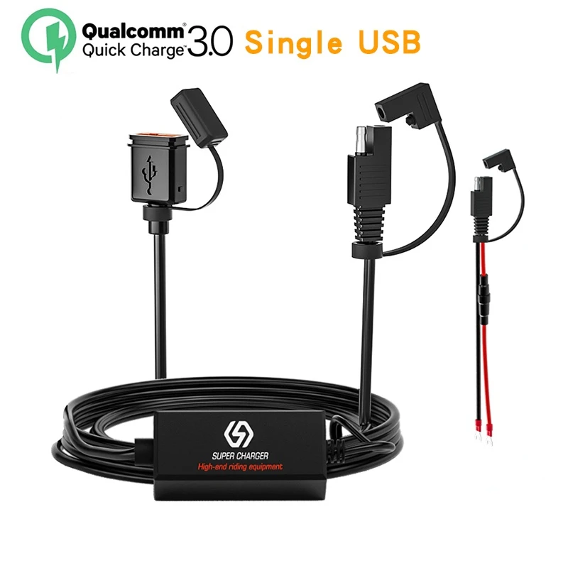 Waterproof Motorcycle 18W Single USB Fast Charger SAE To USB Charger 12-24V QC3.0 Quick Charge 3.0 Built-in Smart Chip