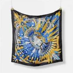 POBING Twill Silk Scarf Woman Feather Print Square Scarves Wraps Bandana Small Hijab Foulards Lady Tie Headband Neckerchief 53CM