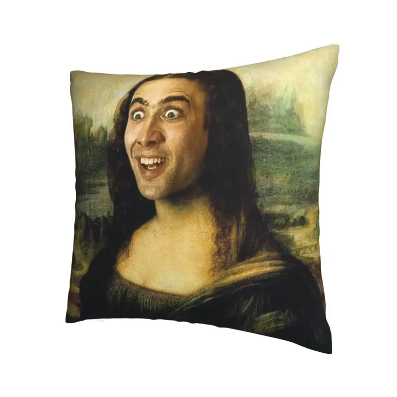 Vibrant Nicolas Cage Mona Lisa Funny Meme Pillow Cover Decoration 3D Double-sided Printing Cushion Cover for Sofa