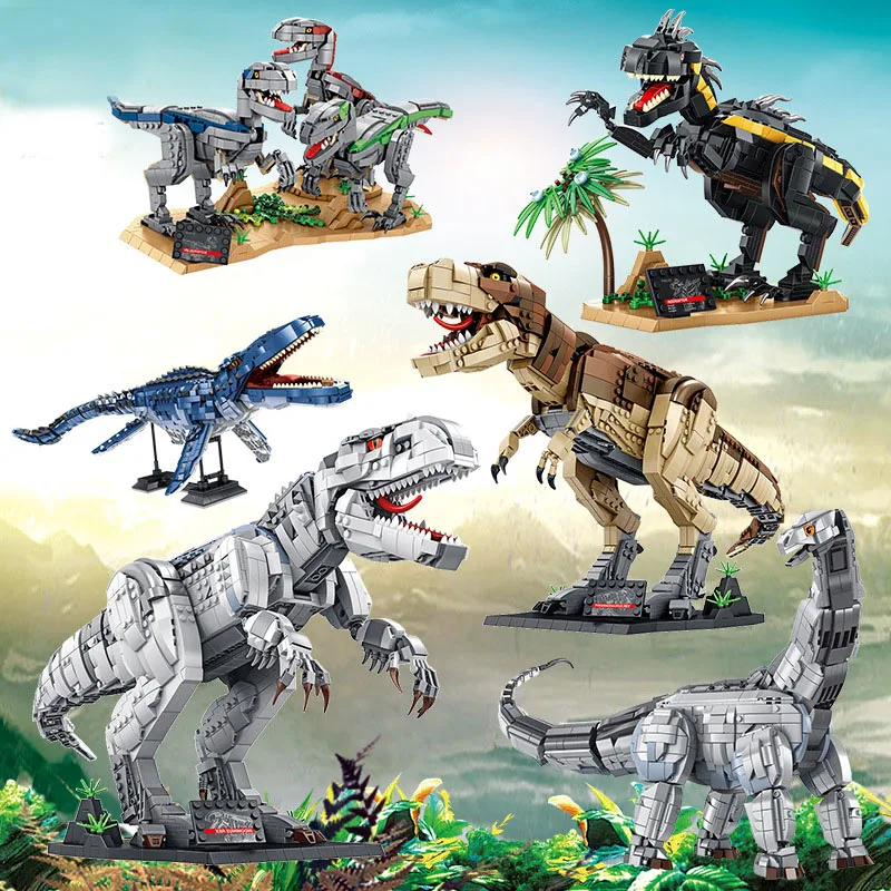 

Big Jurassic Dinosaur Block Set Diy T-rex Indoraptor Mosasaurus Brontosaurus Building Brick Christmas Toy For Boys Children