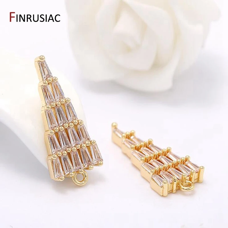 2020 novo luxo diy colar brincos pingente acessórios 14k real banhado a ouro zircão cristal triângulo charme pingentes atacado