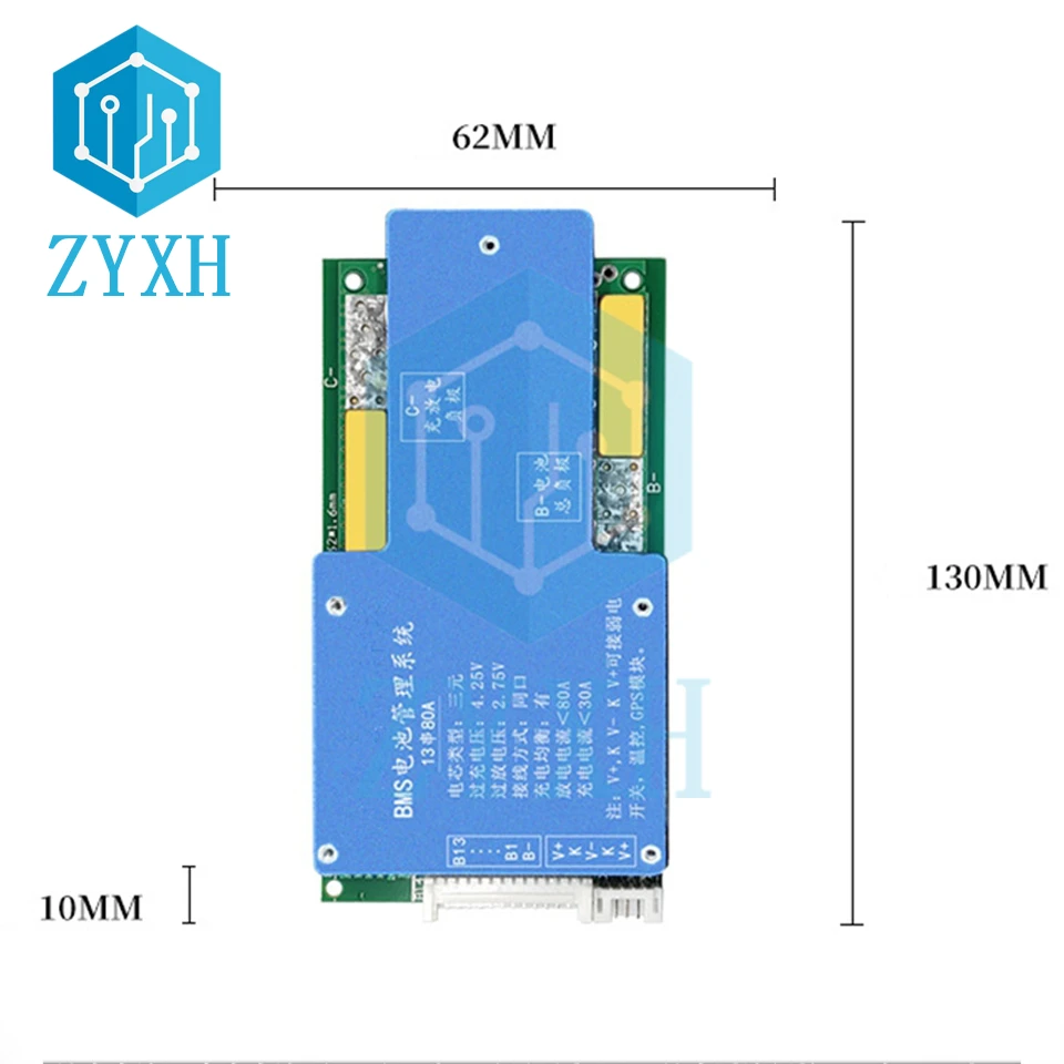 BMS 13S 48V 50A 60A 80A 3.7V Lithium 18650 Battery Packs Balancer Charge Board Common Port Short Circuit Protection For Escooter