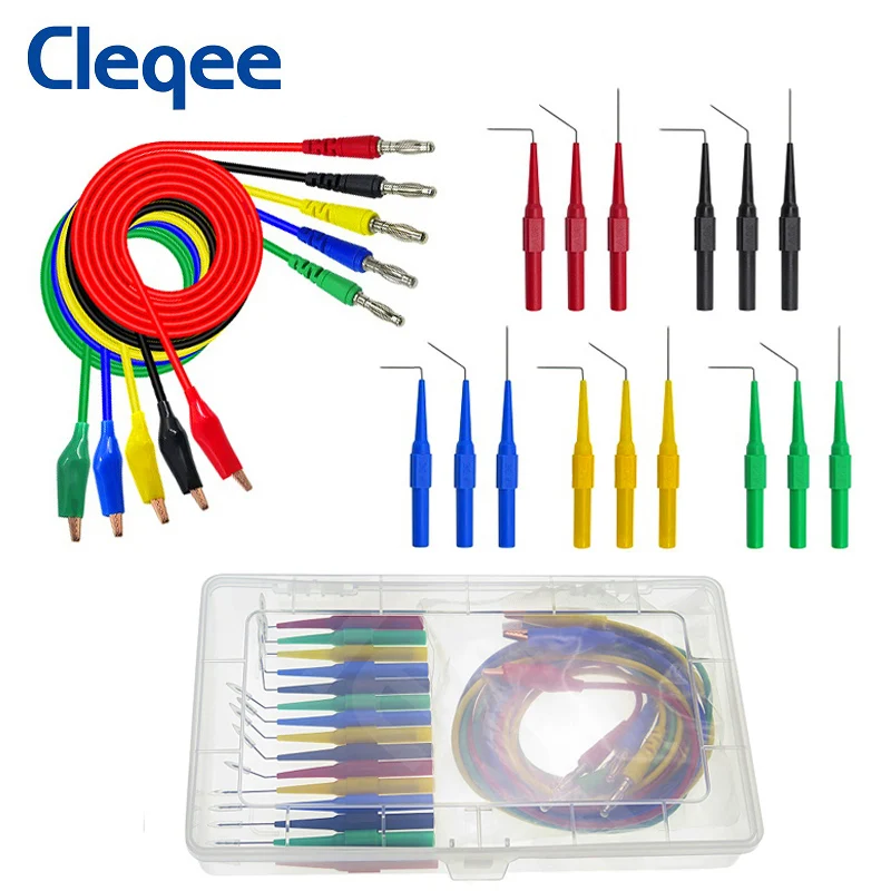 

Cleqee P1920 20pcs/set Back Probe Kit Alligator Clip to 4mm Banana Plug Multimeter Test Lead 30V /10A for Automotive tool