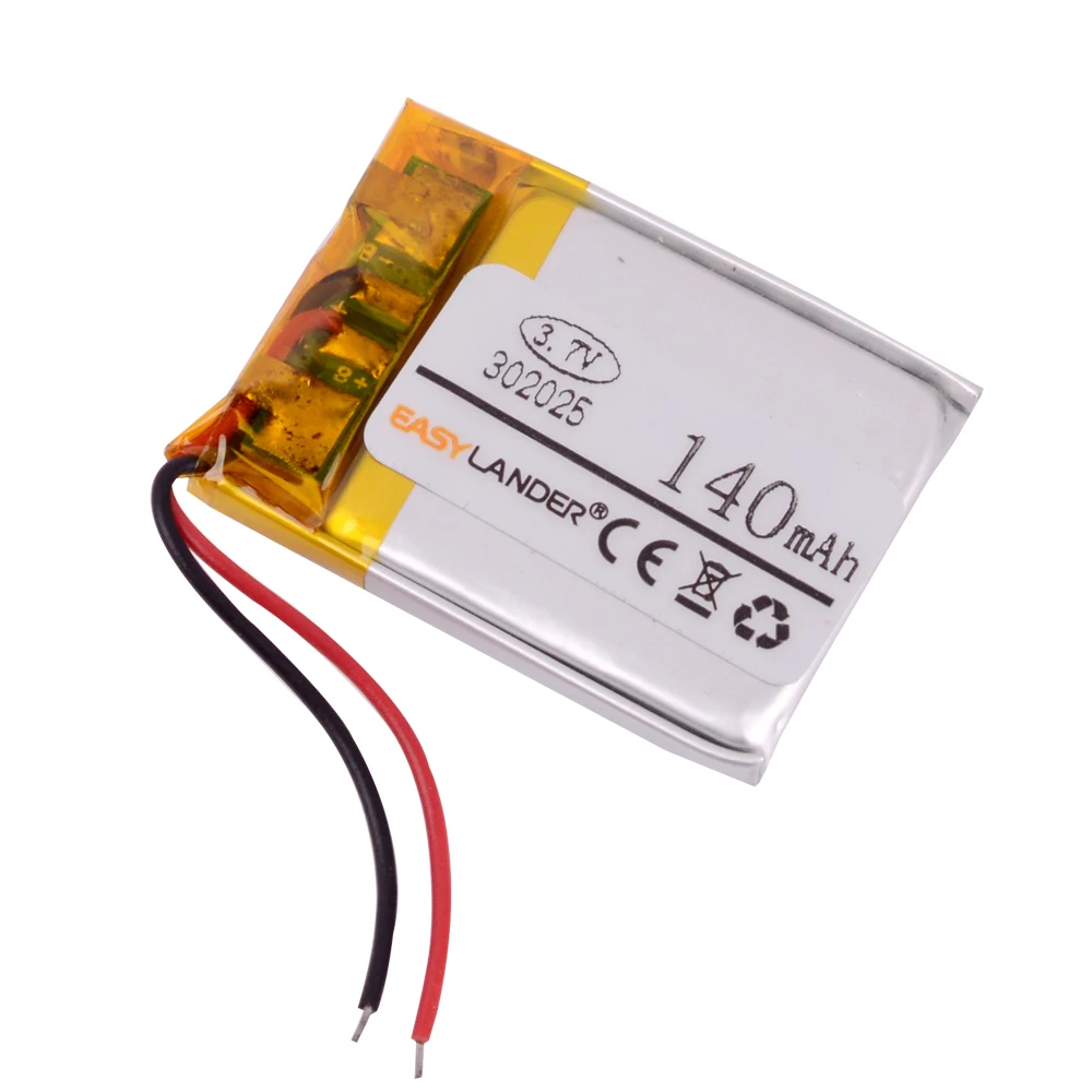 302025 3.7V 140mAh Rechargeable  li Polymer Li-ion Battery For bluetooth headset mp3 mp4 Watch GPS PSP LED light lampe 032025