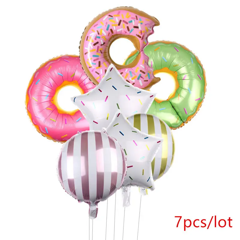7 unids/lote globos de aluminio de donut globo de helio de Donut globos de fiesta temática de Cate decoraciones de fiesta de cumpleaños decoración reveladora de género