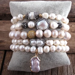 RH New Designer Boho Pearl Beaded Bracelet Freshwater Pearl Strand 5pc Bracelets Sets For Women Jewelry Gift Dropship