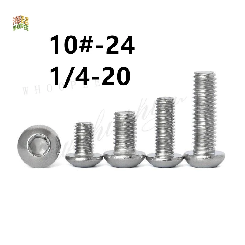 

10pcs UNC 10#-24 1/4-20 US Coarse Thread 304 A2-70 stainless steel Button Head Round Screw Bolt ISO7380