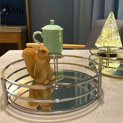Creativity Golden Ring Trays Decorative European Modern Gilded  Coffee Table Desktop Tea Cup Wine Set Glass Mirror Storage Tray