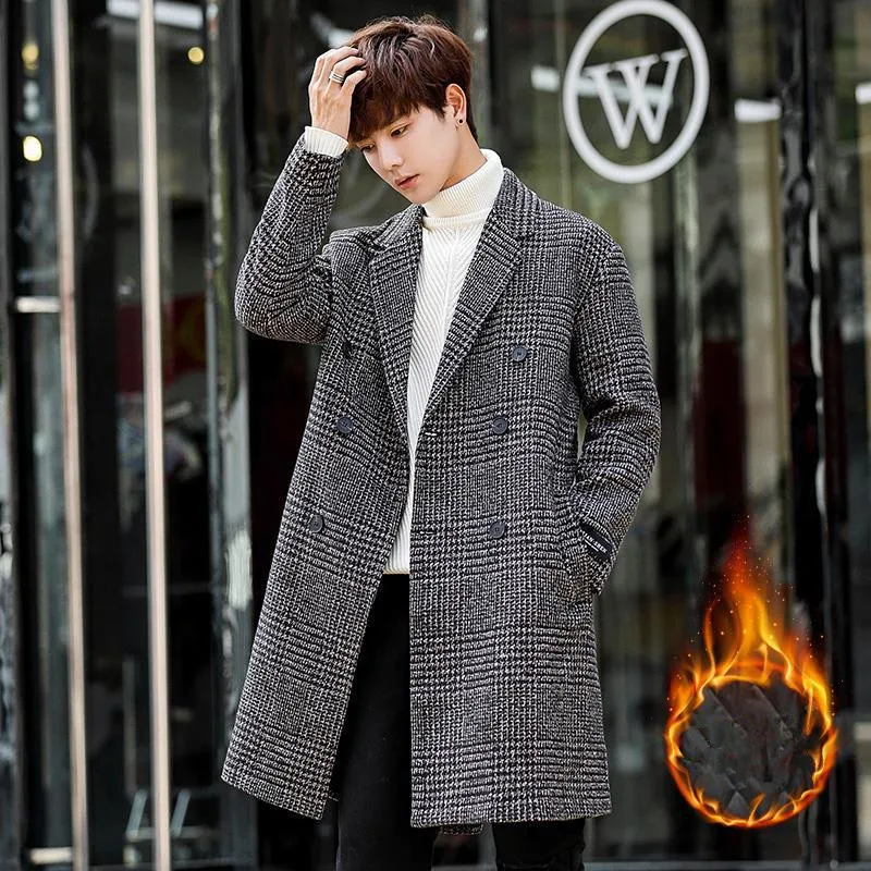 

Autumn And Winter Men's Windbreaker Fashion Coat Plaid Coats lapel Coat long Windbreaker British Fashion Coat