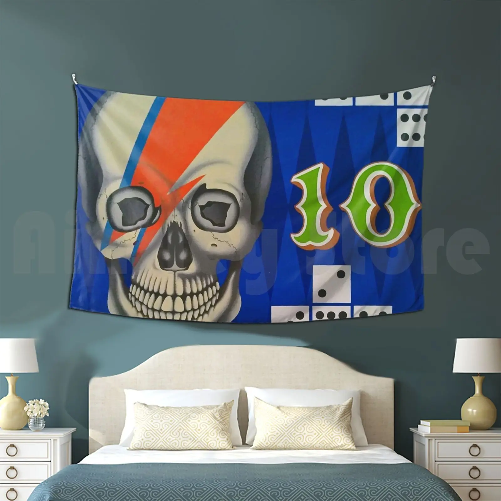 #10 ( ( Count Down Series ) Tapestry Living Room Bedroom 10 Ten Skull Dice Surreal Star Glam