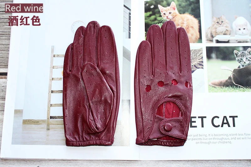 Women's Summer Full Finger Leather Gloves Breathable Single-Layer Sheepskin Fashionable Short Motorcycle Riding Gloves