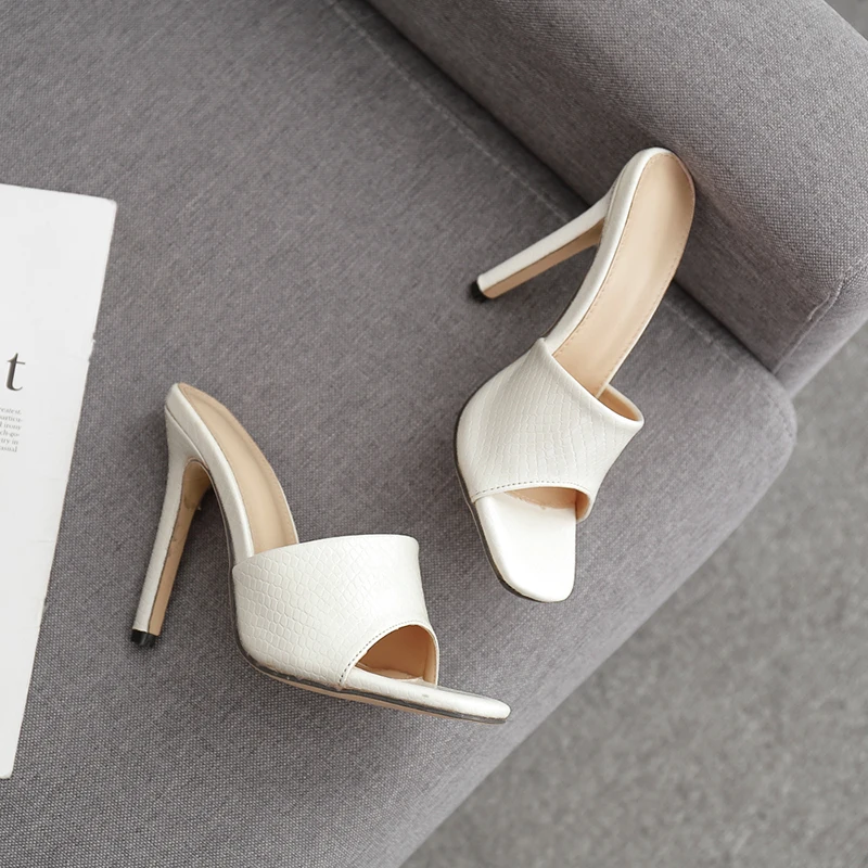 New 2022 Summer Women Slipper Square Toe Thin High Heel Ladies Sandal Mules High Quality Elegant Dress Shoes Slides
