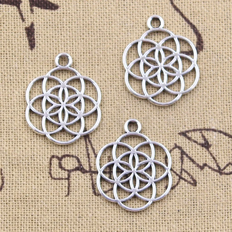 15pcs Charms Flower Of Life Yoga 25x20mm Antique Bronze Silver Color Pendants Making DIY Handmade Tibetan Finding Jewelry