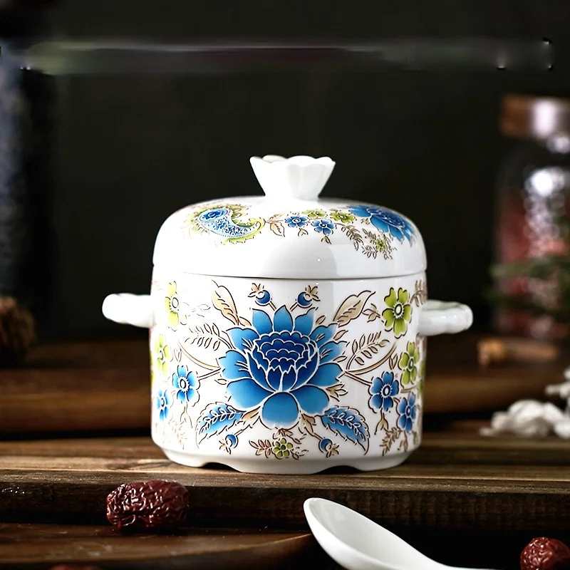 

TT Ceramic Slow Cooker Steamer with Lid Small Tureen Chinese Household Bird's Nest Stewing out of Water Soup