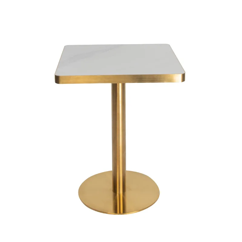 Rock marble table stainless steel gold-plated square dining table coffee shop table