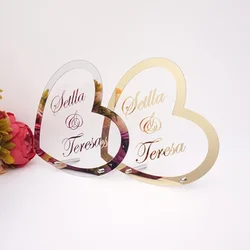 Heart Shape Custom Name Wedding Decoration Acrylic Mirror Frame Welcome Word Sign Party Decor With Nail Guests Favor Gift