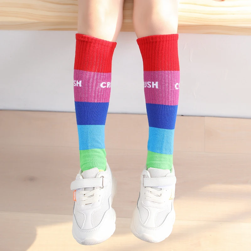 

Autumn winter cotton Contrast vertical stripes socks pinstripe breathable kids child socks multicolor girls knee-length socks