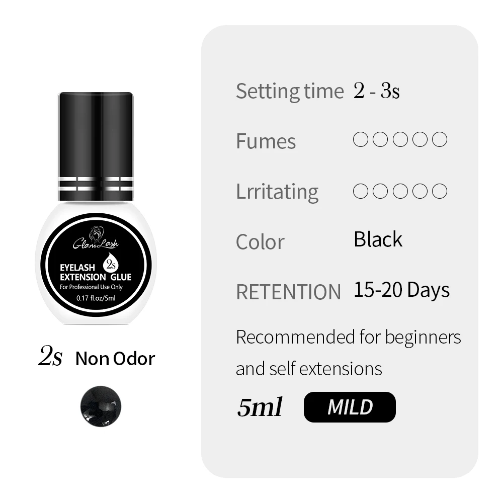 GLAMLASH Wimpernverlängerungskleber, individuelle künstliche Wimpern, schwarzes Klebeset für den professionellen Einsatz, 0,3–2 Sek., Trockenzeit