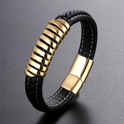 New Style Hand-woven Fashion Leather Bracelet Men's Stainless Steel Bracelet Geometric Women's Jewelry Pulseira Feminina TZ-1777