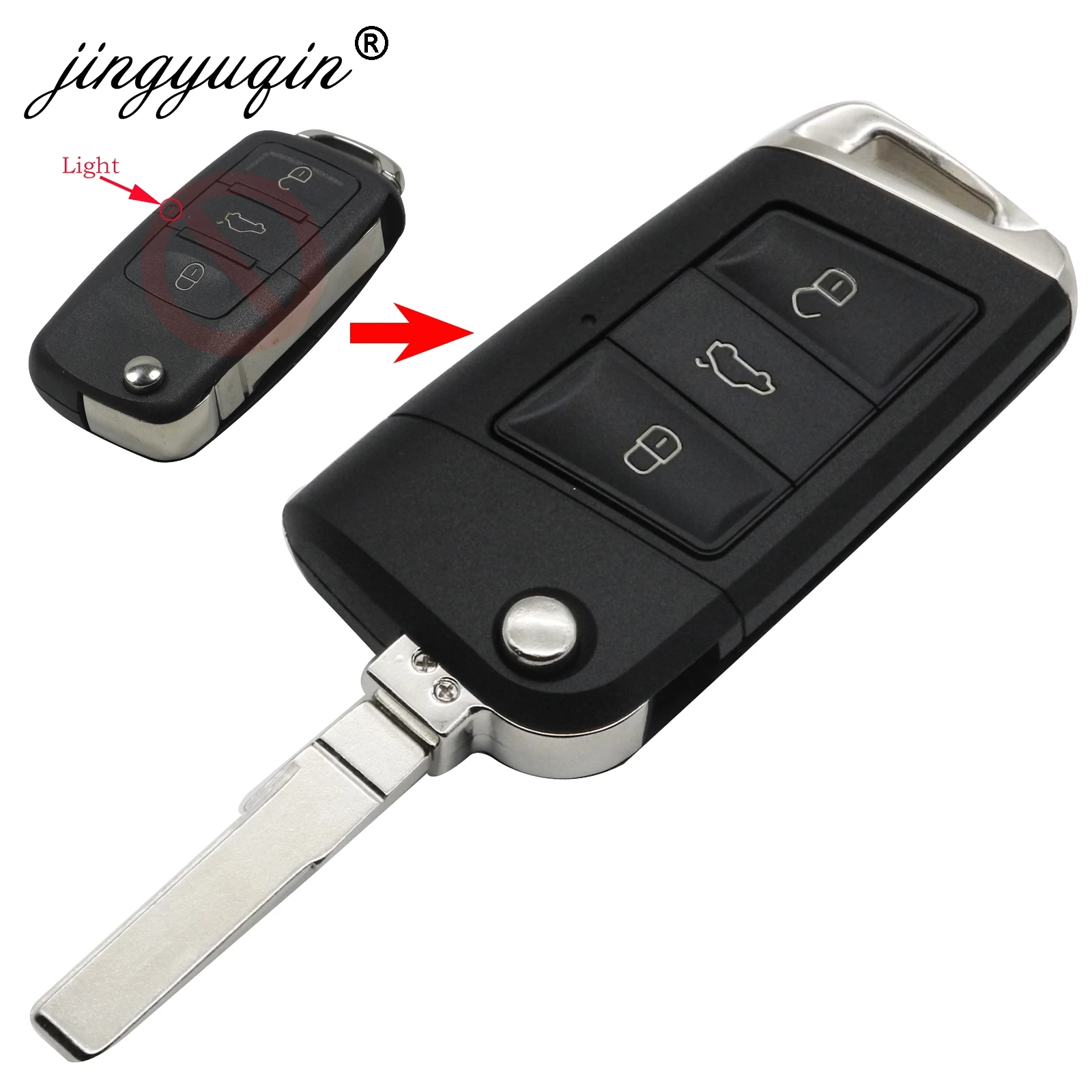 

jingyuqin 3 Buttons Folding Flip Remote Key Shell for Volkswagen VW Golf 7 Jetta Passat Beetle Polo Bora Uncut Blade