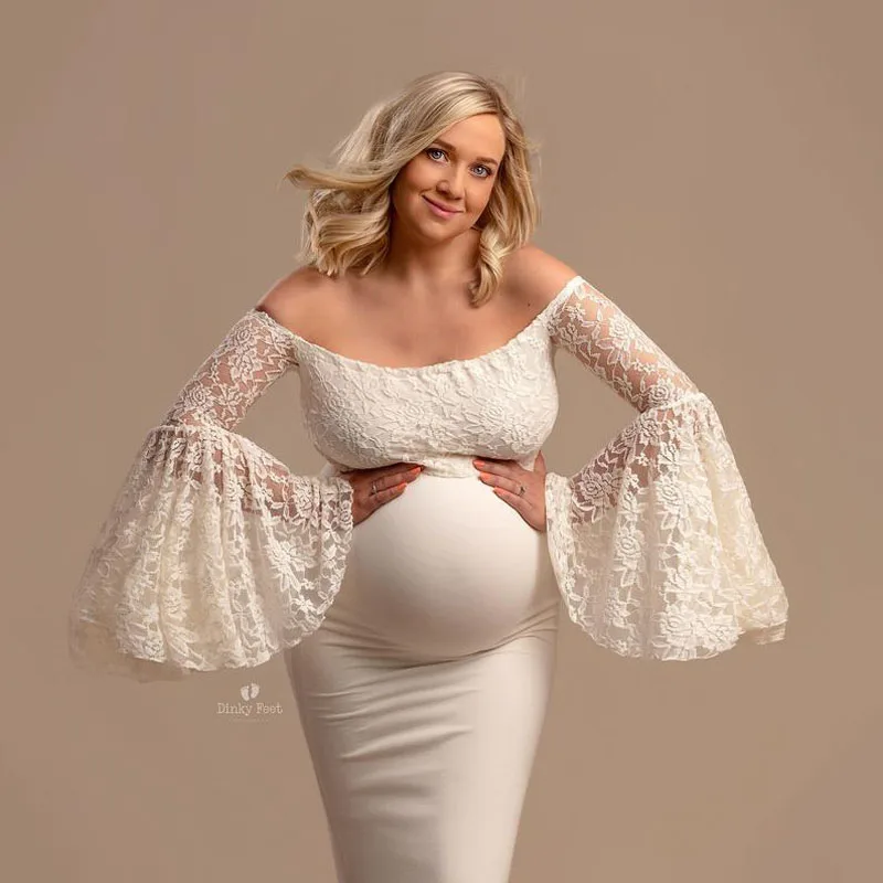 Lace Pagoda Sleeve Dresses Pregnancy Dress Photography Maternity Photography Props Fishtail Maternity Dresses For Photo Shoot