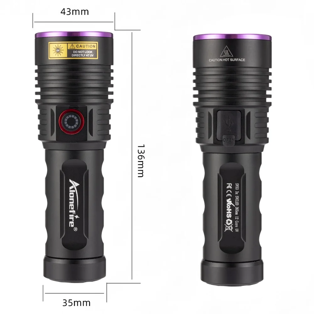 60W Hochleistungs-365nm-UV-Taschenlampe, Schwarzlicht, wiederaufladbar, zur Untersuchung von Katzen- und Hundeflecken, Markierungen, Erz, Geld, Skorpione, Fluoreszenzprüfung – Detail 8