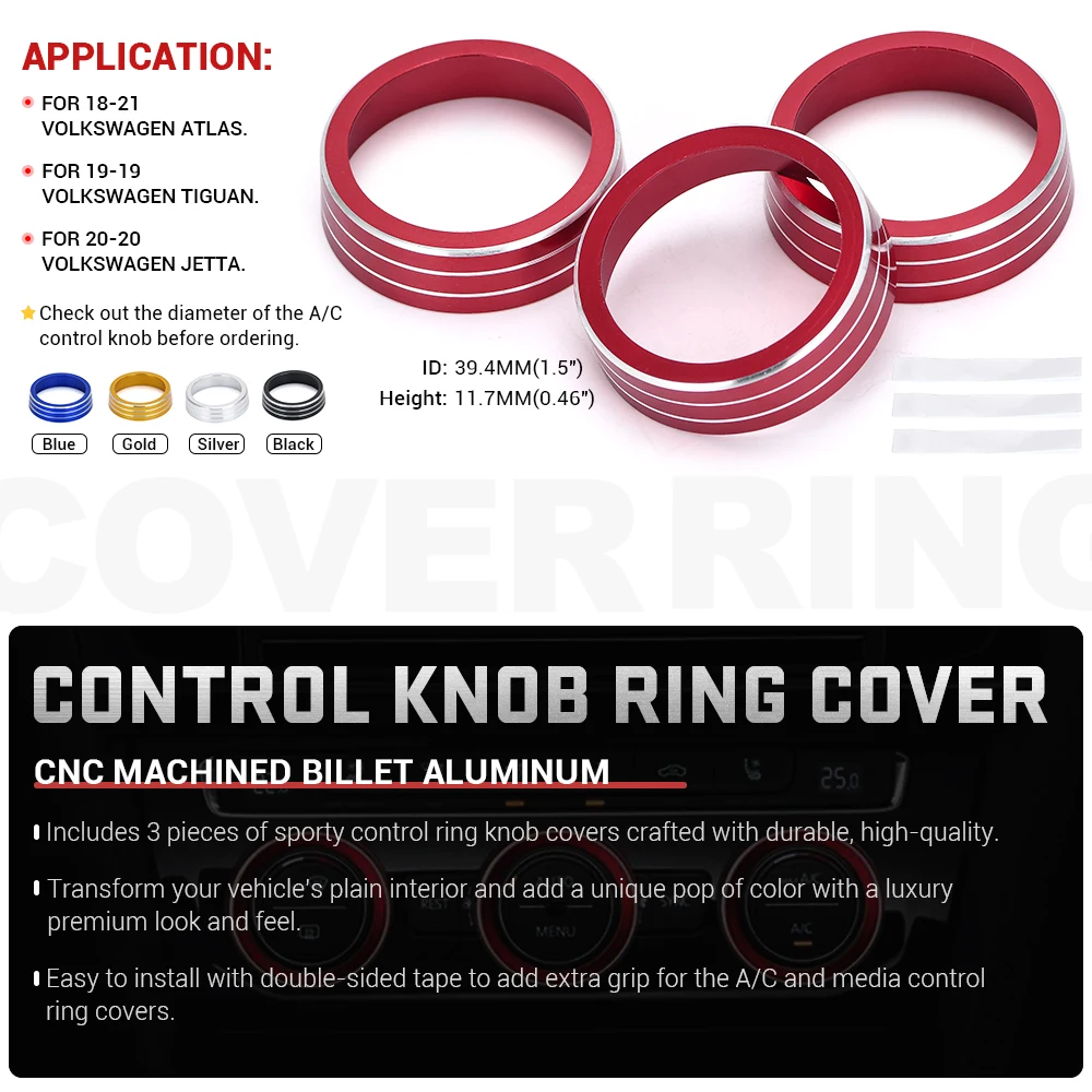 Air Conditioning Knob Decorative Cover Ring Adjust Trim Cover For VW Tiguan Atlas T-roc Ateca FR Passat B8 Variant 2017-2019