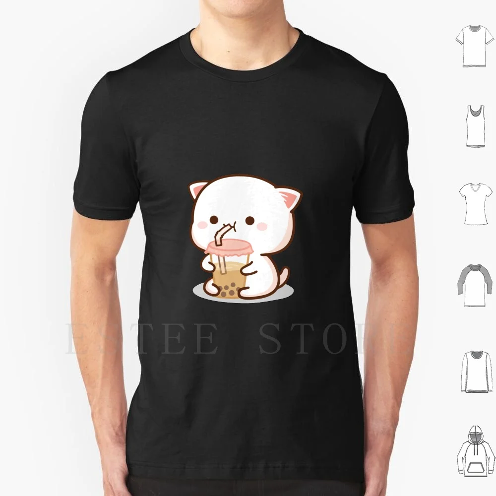 Camiseta Peach And Goma Mochi Cat Bubble Tea para hombre, algodón 6xl, Peach Cat Goma Mochi Cat Kitty, lindo, romántico, Kawaii, para novio