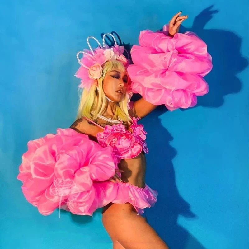 Chanteur de discothèque gogo saint valentin Bar fête spectacle Performance Costume rose bleu fleur Bikini tenue