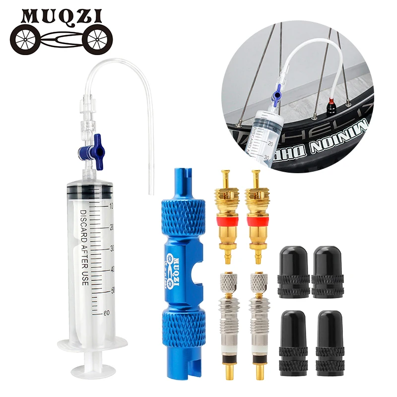 MUQZI Bike Tubeless Tire Sealant Injector Schrader Presta Valve Core Removal Tool MTB Kit For No Tubes Sealant Syringe