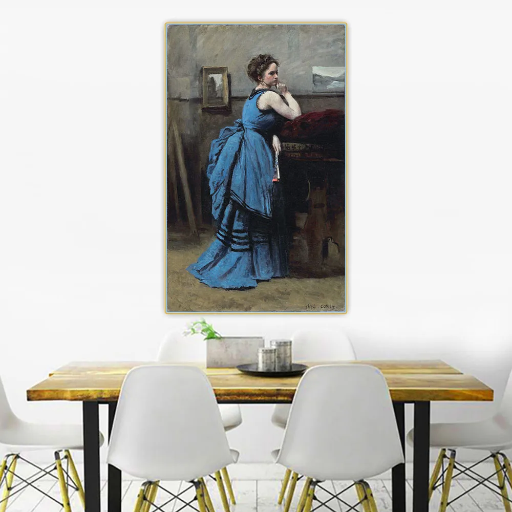 Citon Jean Baptiste Camille Corot《Lady in Blue》Canvas Art Oil painting Artwork Poster Picture Wall Decor Home Decoration