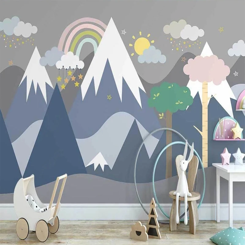 Custom 3D Photo Wallpaper Cartoon Snow Mountain Rainbow Children Room Bedroom Background Wall Decoration Painting Relief Mural