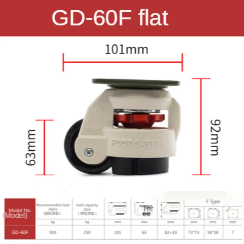 GD-40F/60F/80F ، تحميل 500 كجم ، عجلة تعديل المستوى ، دعم مسطح ، لآلة البيع معدات كبيرة ، عجلات Lndustrial