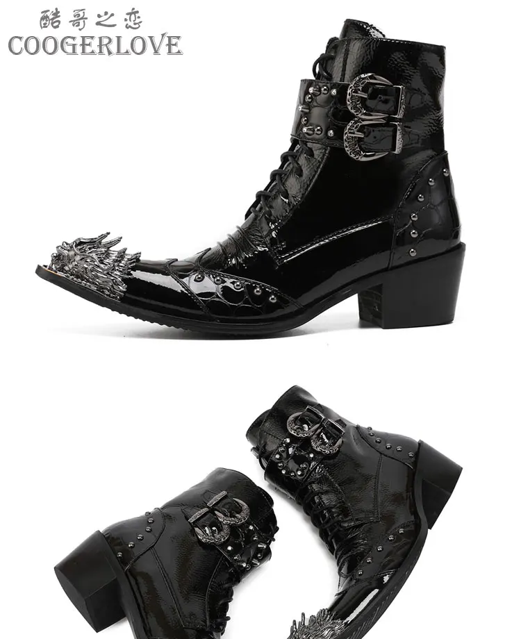 Herren Maßgefertigte Schlangenleder-Stiefel mit Nieten, Mittelhoch, Spitze Zehenkappe, Luxuriöser Singer-Modell-Stil, Bar-Party, Persönlichkeit, Herbstschuhe – Detail 2