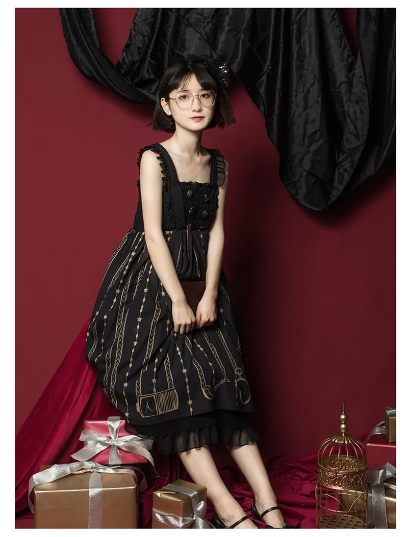 

Gothic palace sweet princess lolita dress vintage falbala lace printing high waist victorian dress kawaii girl gothic lolita jsk