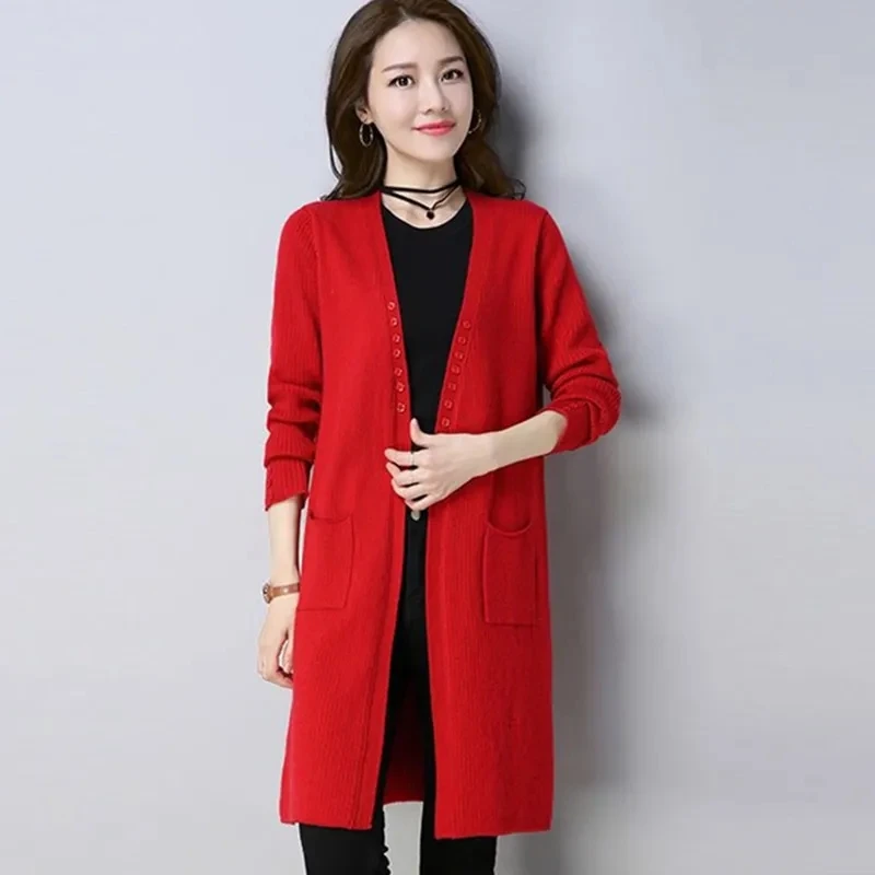 Autumn Winter Cardigan Female Casual Sweater Women Long Sleeve Solid Jumper Korean Knitted Cardigans Coat Loose Sweaters G1434