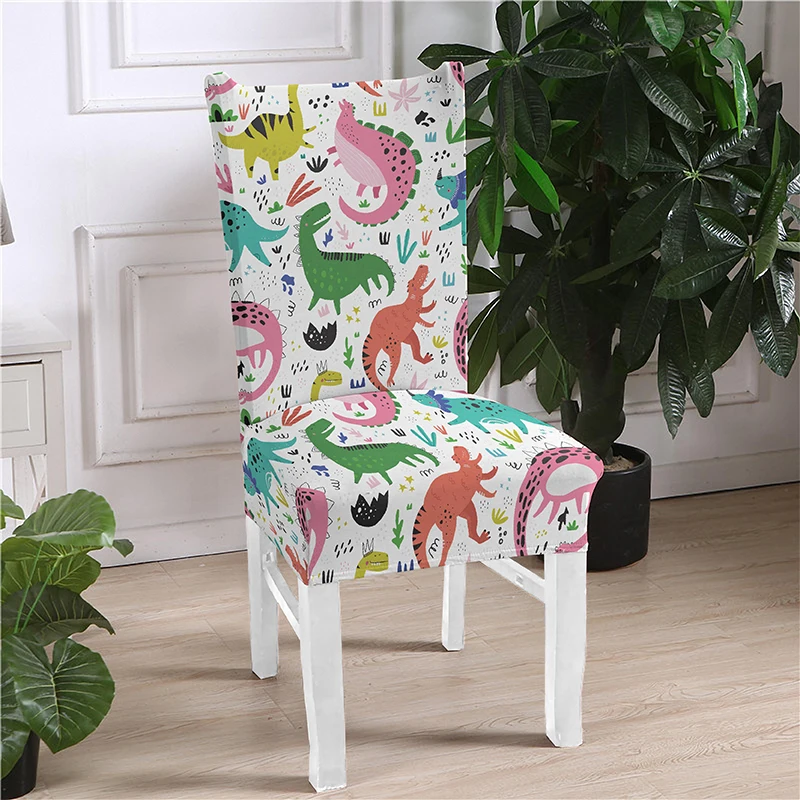 Dinosaur Spandex Elastic Printing Dining Chair Cover Removable Chairs Covers Modern Anti-dirty Kitchen Seat Covering