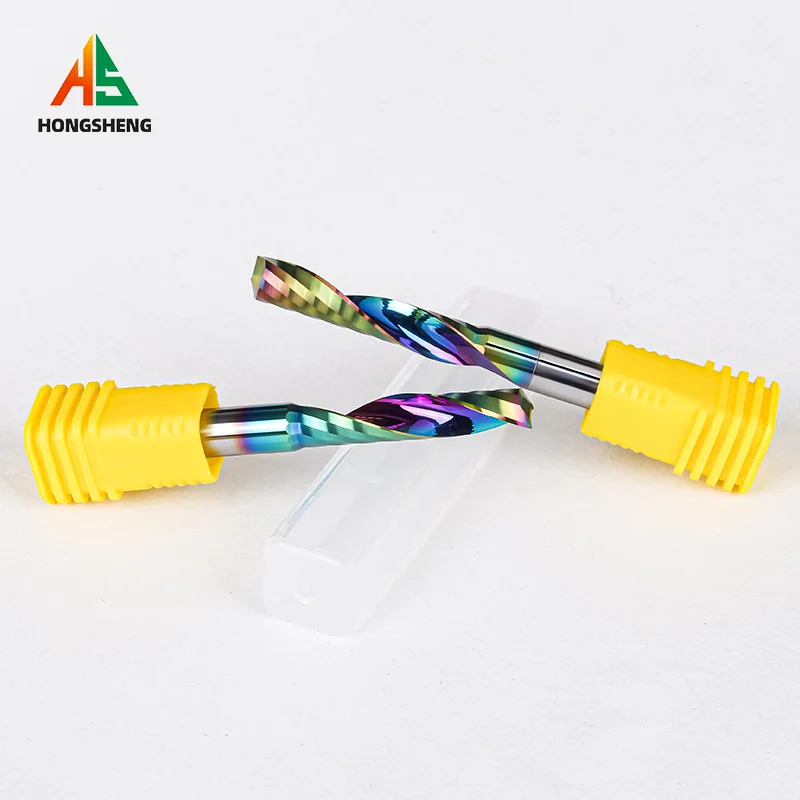 단일 플루트 우드 밀링 커터 1To 12mm CARBID 엔드 밀 DLC 컬러 코팅 아크릴 플라스틱 알루미늄 라우터 비트 목공 도구