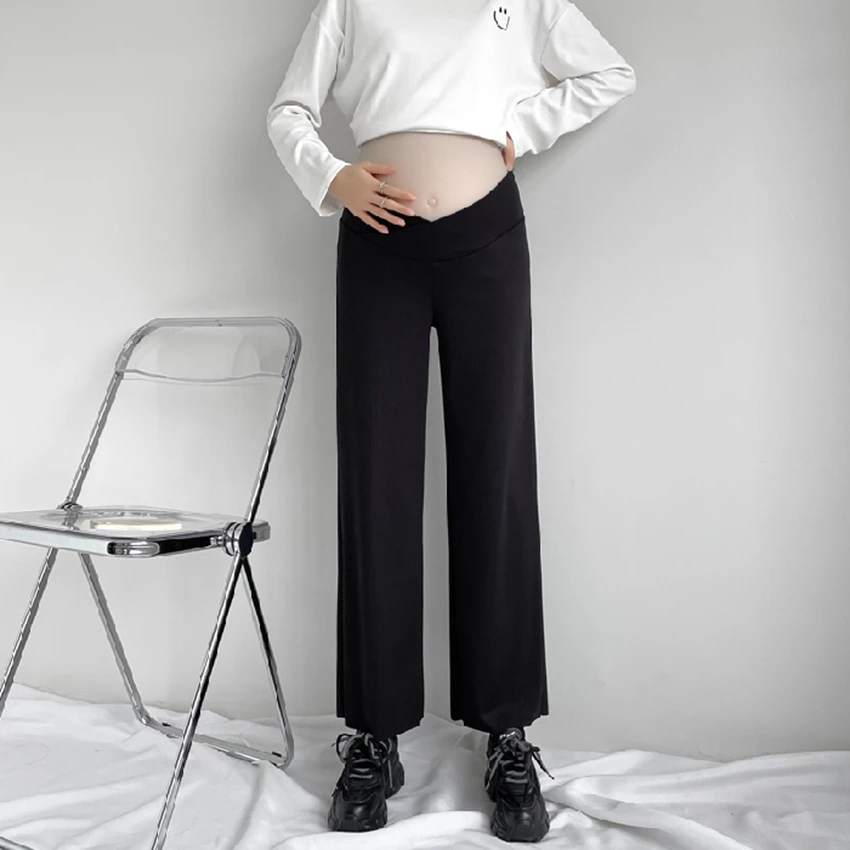 

Spring and Autumn Women's Wide Leg Knitted Fashion Pregnant Women's Pants Outer Wear Long Pants Low-Waist Pants