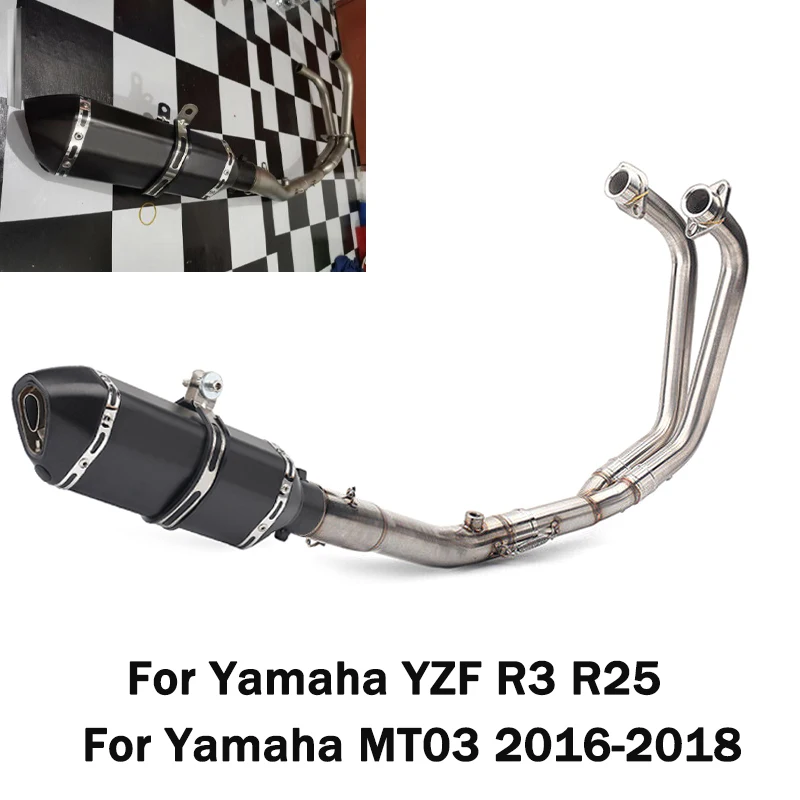 

For Yamaha YZF R3 R25 Motorcycle Exhaust System Mid Link Pipe Connect Tube + Muffler Tips With DB Killer Slip On MT03 2016-2018