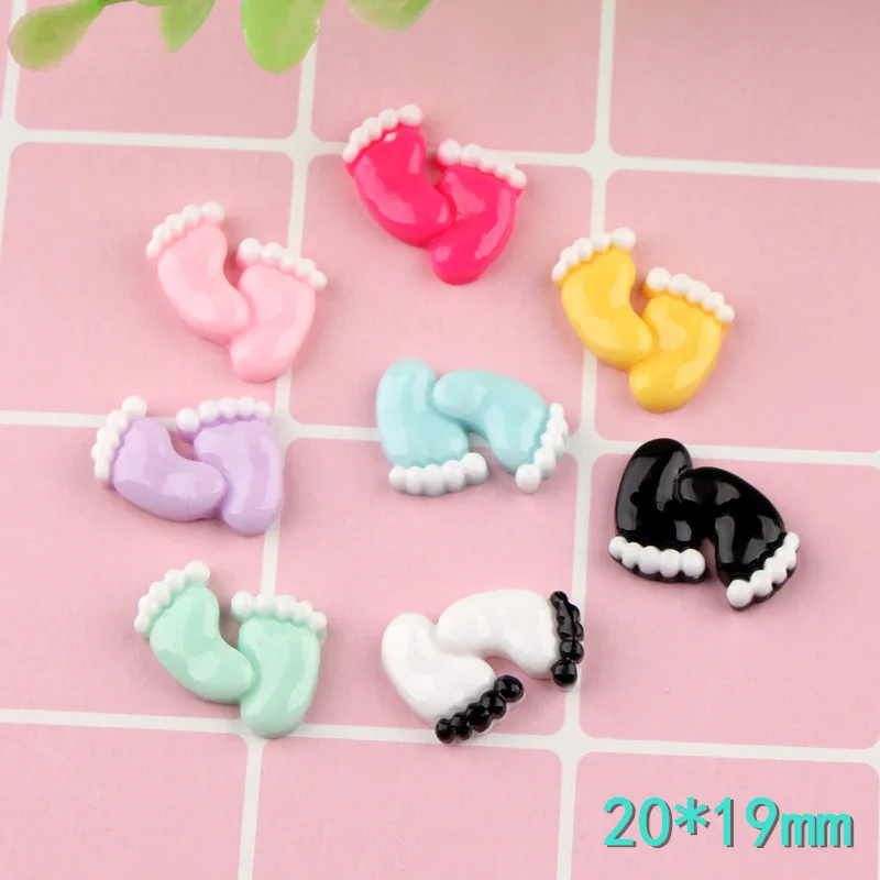 50pcs 20*19mm Footprints Shape Colorful Resin Cabochon Flatback Cute Jewelry Clay Beads Girl hair Jewelry Clip Pin Decoration