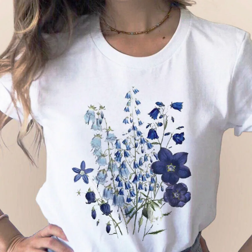 Women Flower Lady Fashion Short Sleeve Aesthetic Clothes Summer Graphic Female Ladies T-Shirt Girl 90s Harajuku Clthes,Drop Ship