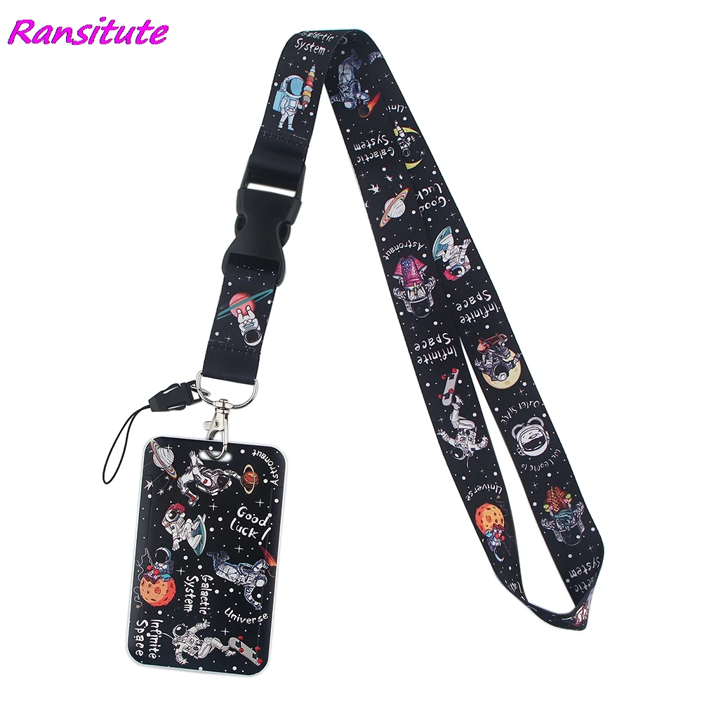 

Ransitute R1767 Space Planet Astronaut Lanyard Card Holder Student Hanging Neck Phone Lanyard Badge Subway Access Card Holder