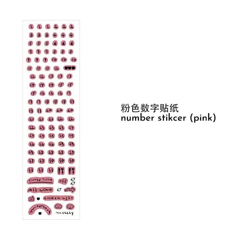 Roze Wit Nummer Perzik Hart Label Sticker Diy Plan Check Lijst Collage Briefpapier Notebook Liefde Decoratieve Sticker Waterdicht