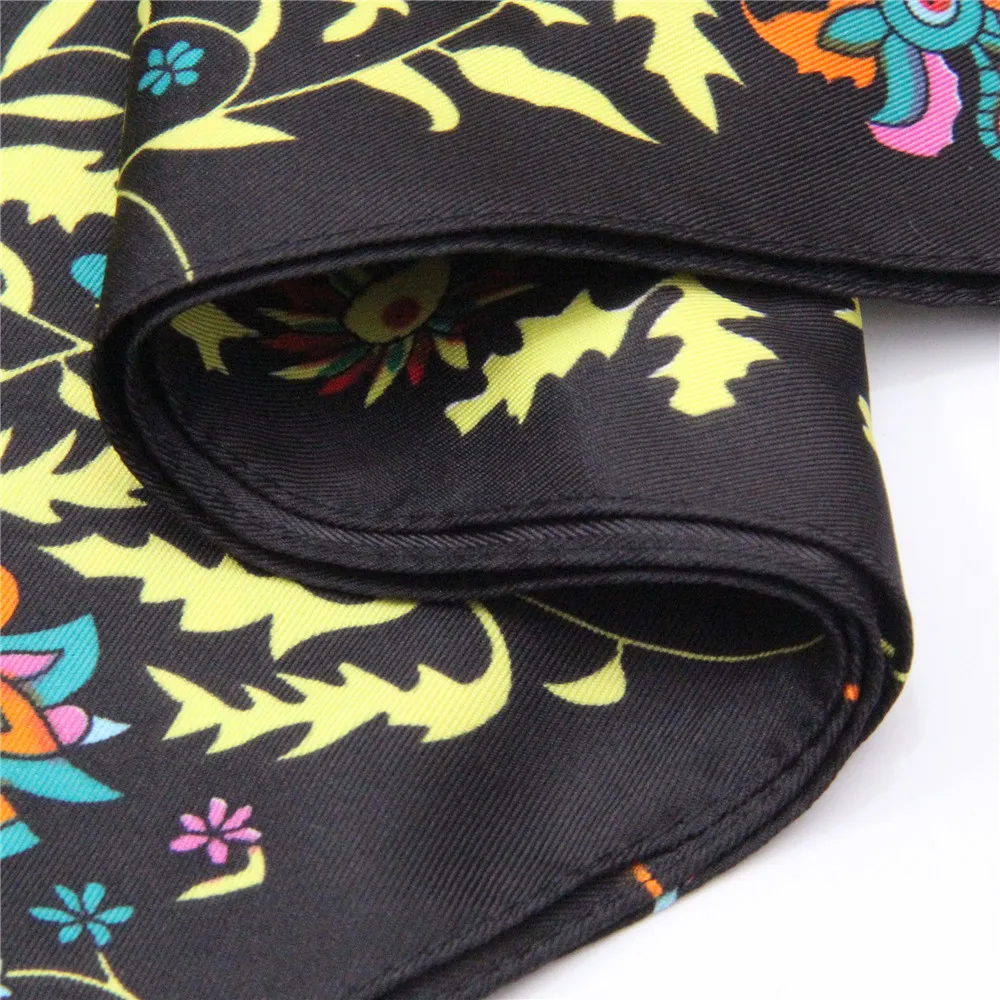 POBING Twill Silk Scarf Women Shawls Forest Animals Print Stoles Bandana Kerchief Hijab Square Scarves Wraps Silk Foulards 130CM