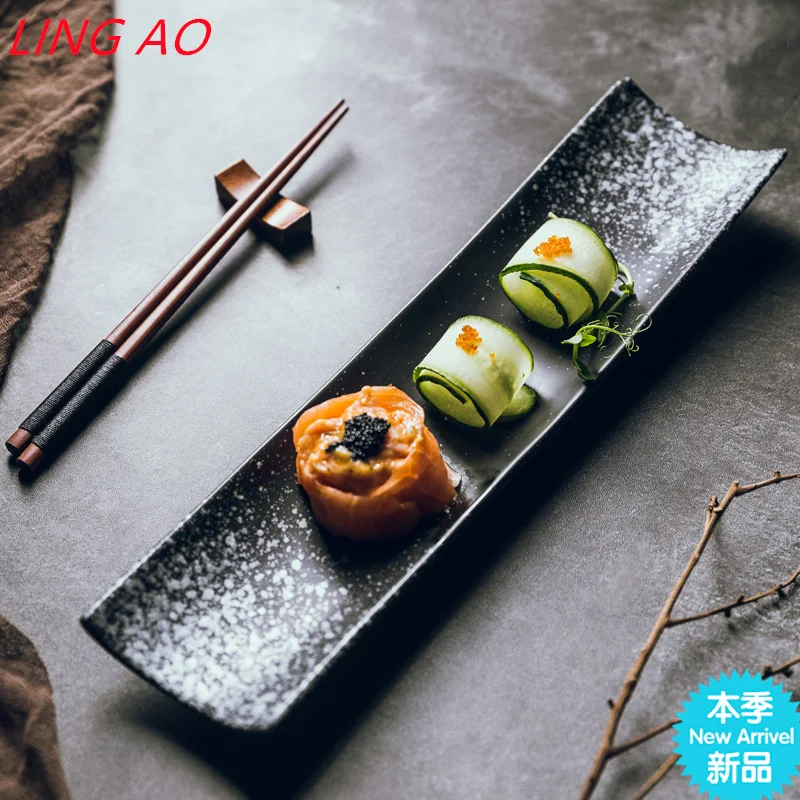 LingAo    Japanese creative ceramic sushi plate, suitable for home restaurants
