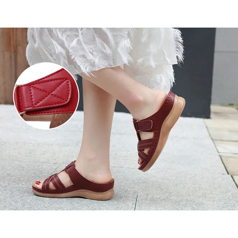 Women Orthopedic Slippers Corrector Walking Wedges Sandals Open Toe Summer Shoes Vintage Low Heels Female Platform Zapato Slides