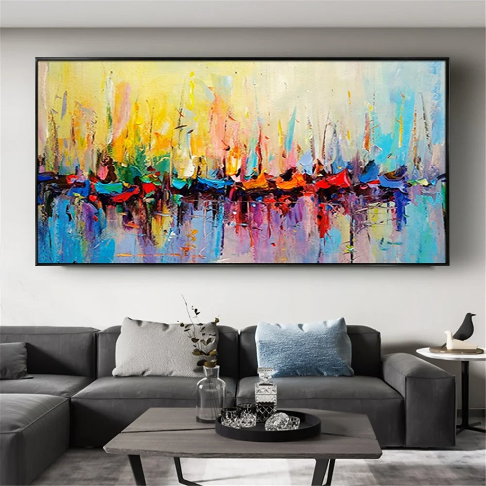 100% Hand-Painted Oil Painting Abstract Color Line Canvas Picture Knife Image Wall Art Salon Mural Home Living Room Decor Gift